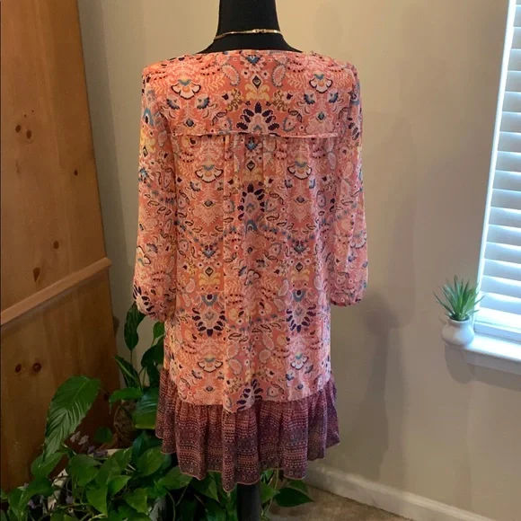 🌹As U Wish • Boho Coral Floral Spring Summer DEEP VEE Mini Dress - Picture 7 of 12